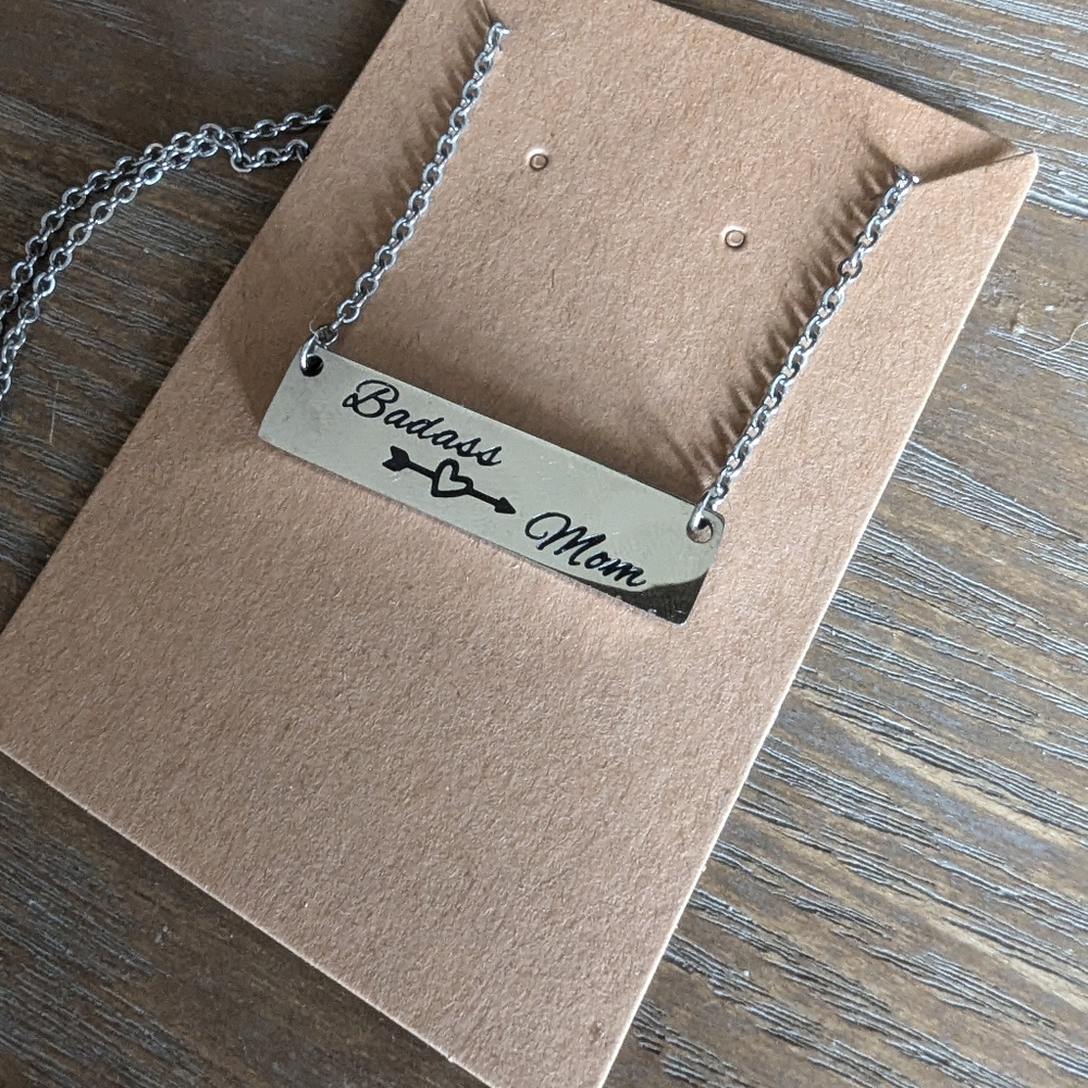 Badass Mom Silver Toned Bar Pendant